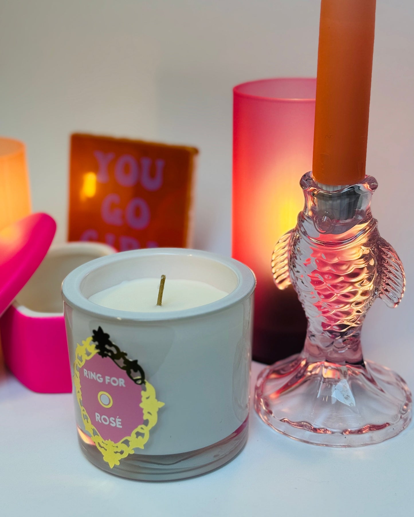 Glazen Kaarsenhouder - Vis - Roze