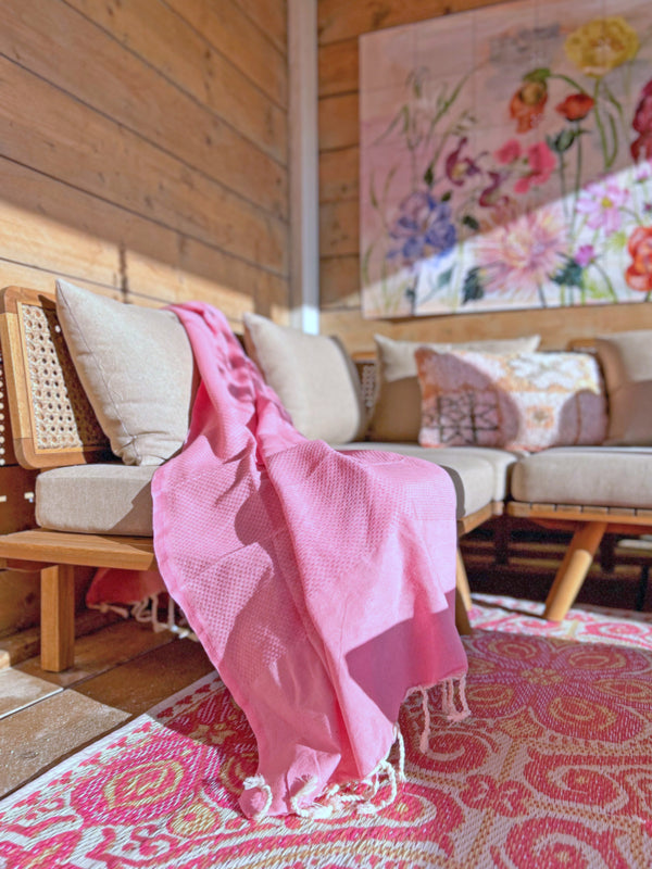 Hamamdoek Wafel - Roze - 100x200cm
