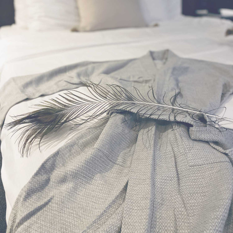 Badjas katoen visgraat - Grijs