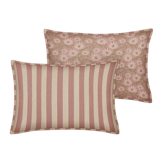 Double sided cushion Jackie Rose & Ecru x Mako Rose & Olive