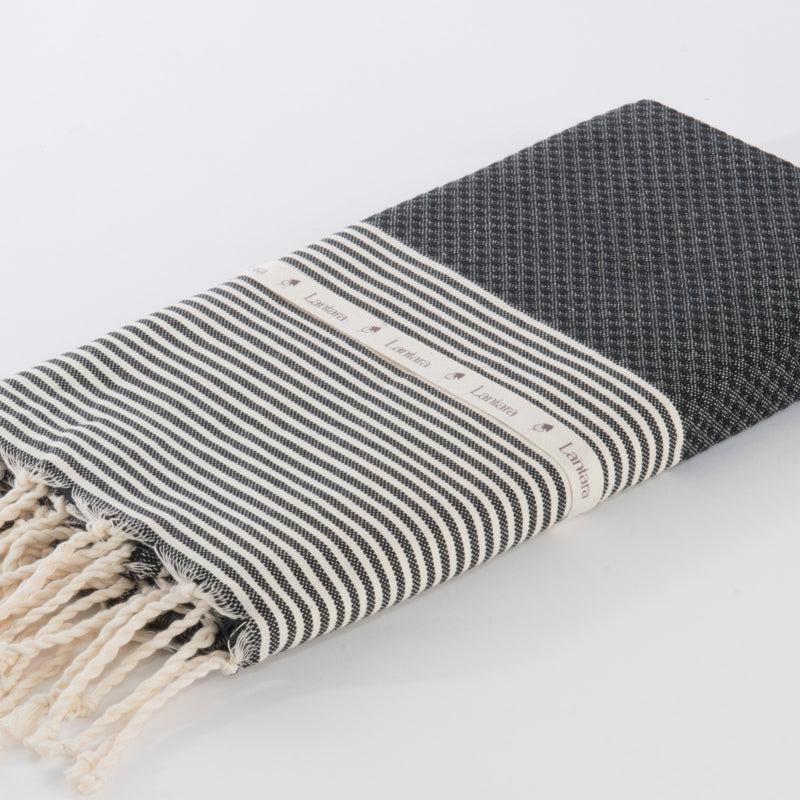 Hamamdoek Wafel - Zwart met ecru streepjes - 100x200cm
