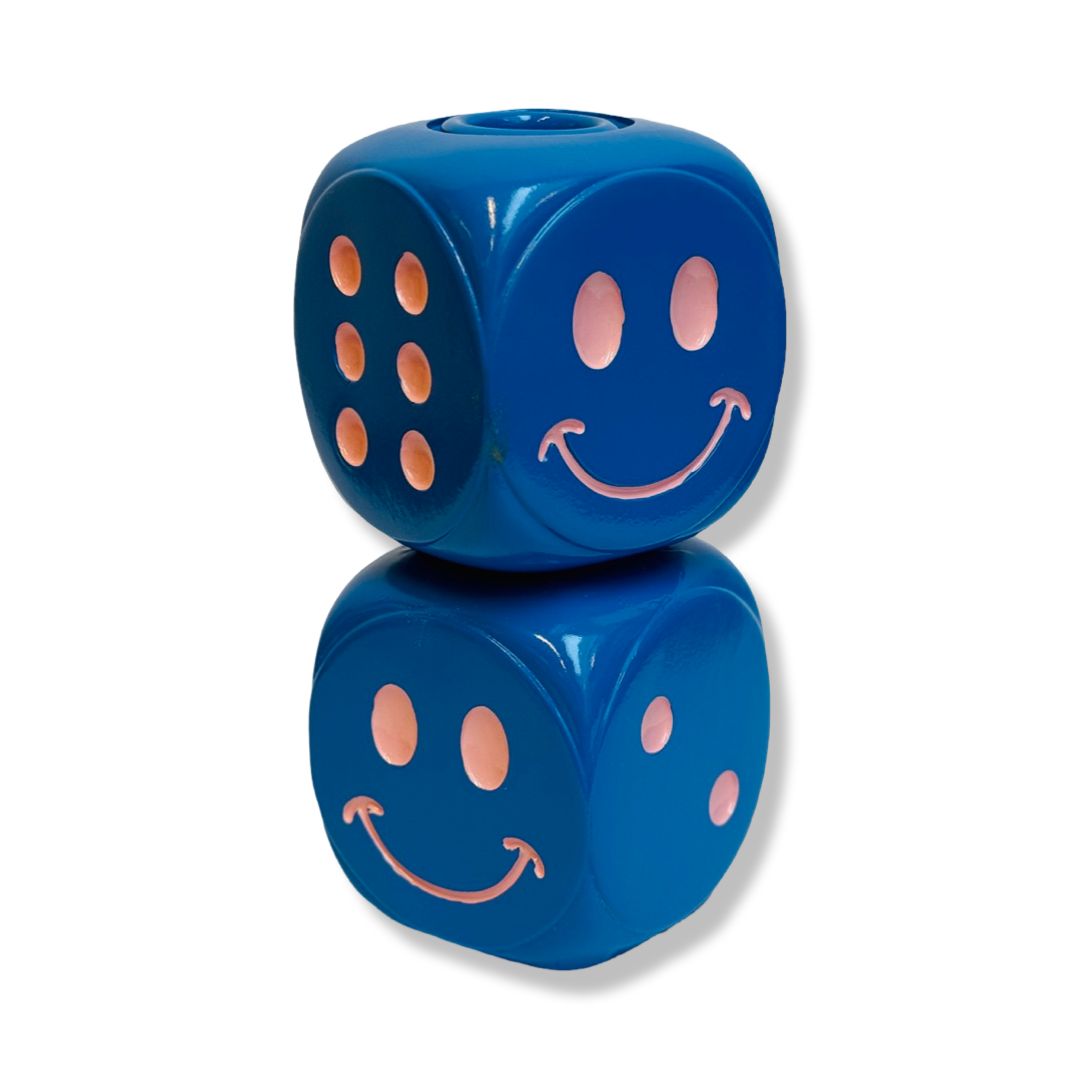 Kaarsenhouder - Dobbelstenen - Blauw/ Roze