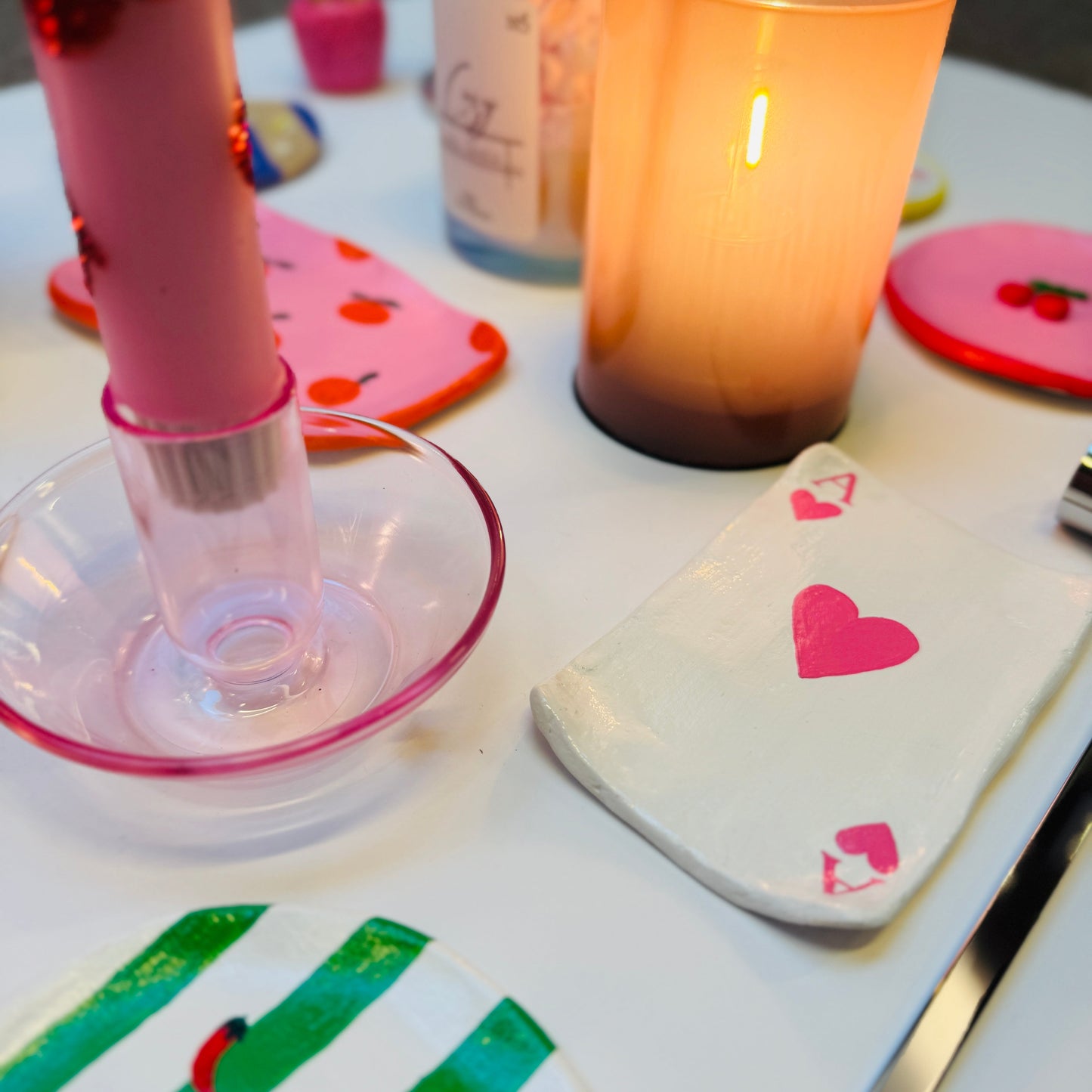 Glazen Kaarsenhouder - Roze