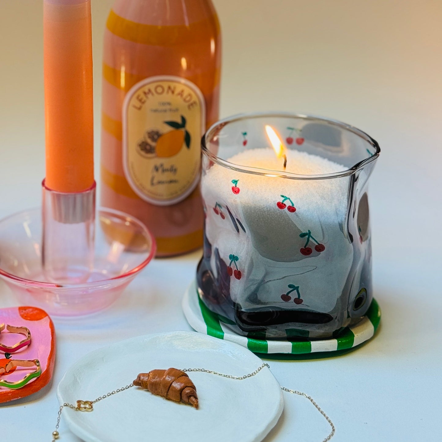 Glazen Kaarsenhouder - Roze