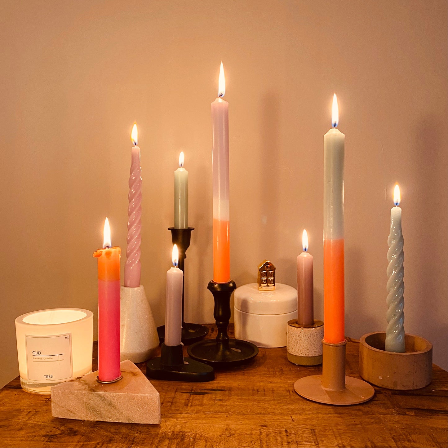 Kaarsenhouder Rond - Nude/ Roze