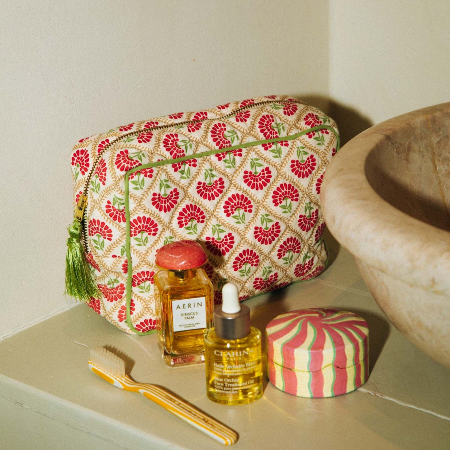 Beauty Bag Carry Coral & Sage
