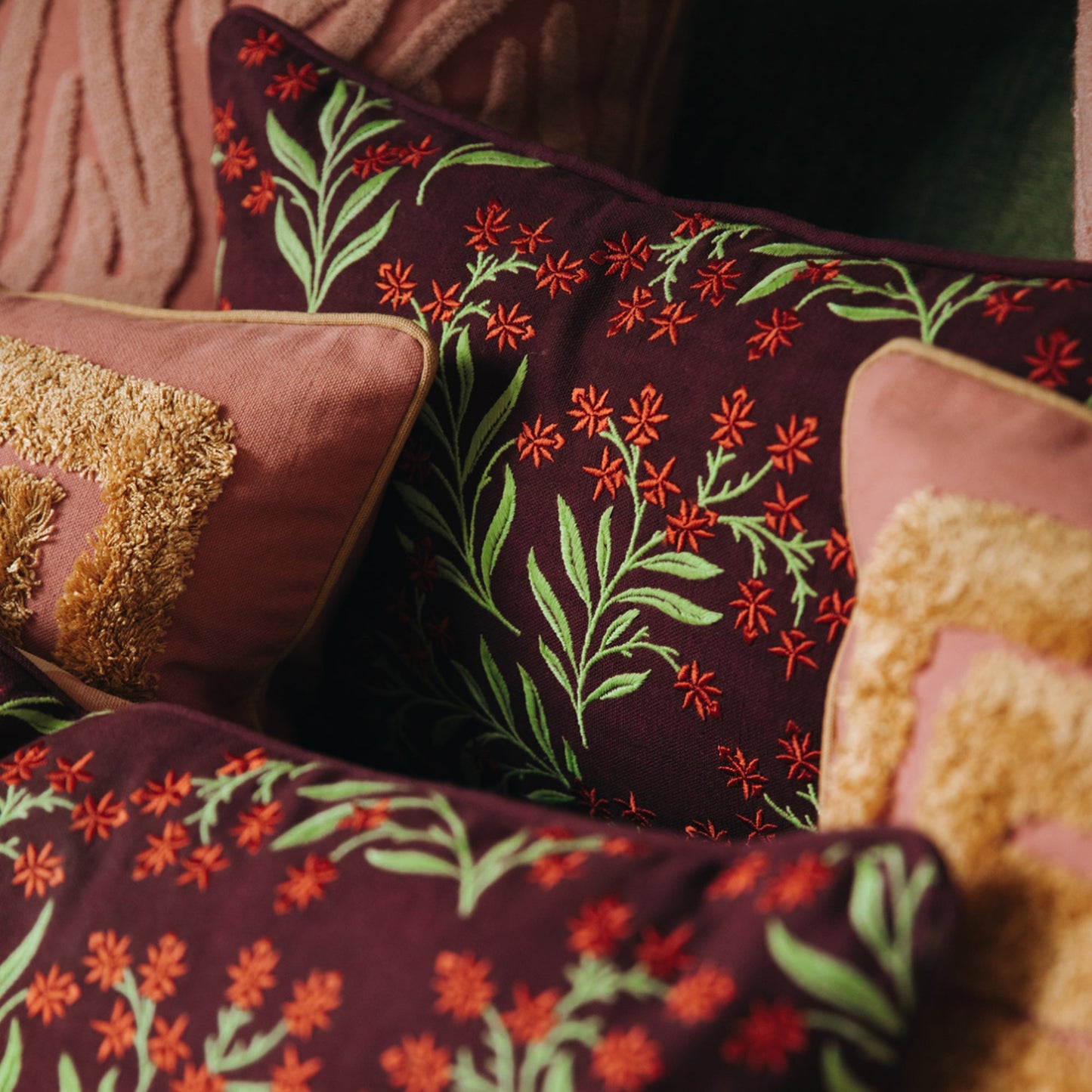 Double sided cushion Audrey Burgundy & Fern