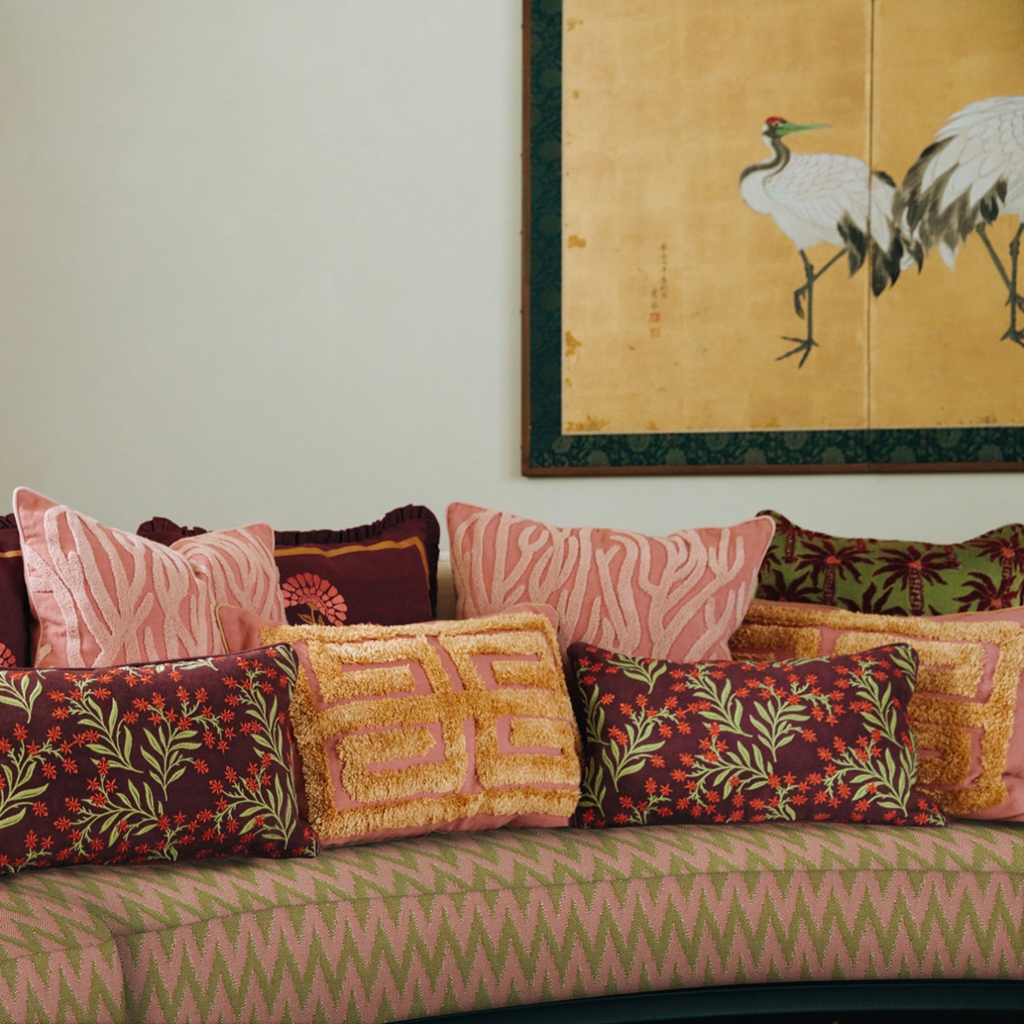 Double sided cushion Audrey Burgundy & Fern