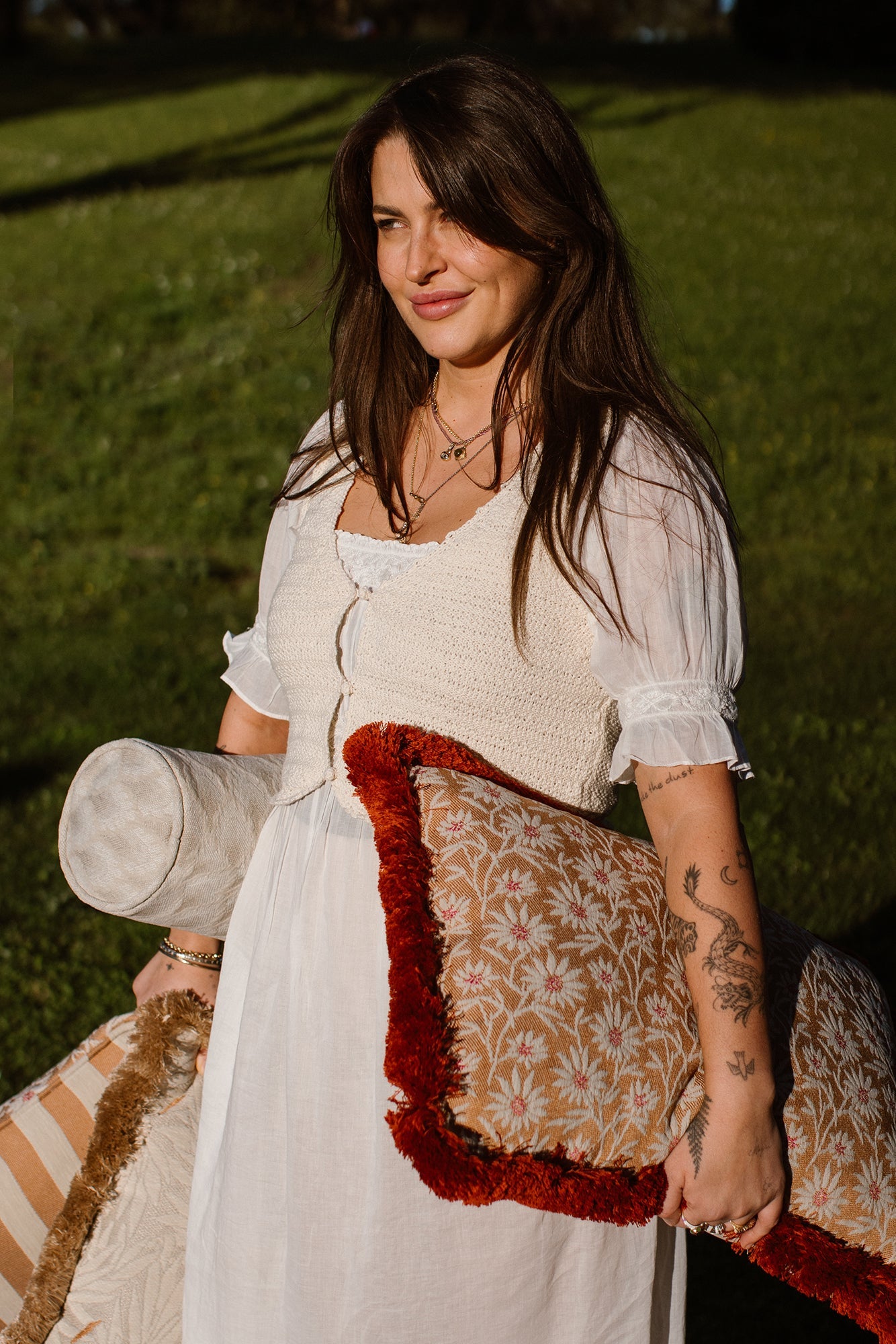 Double sided cushion Laura Moss & Caramel x Jackie Caramel & Ecru