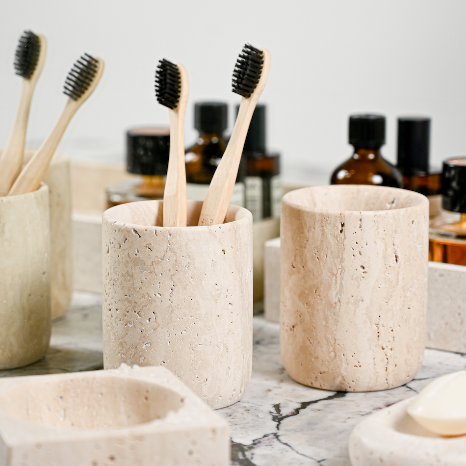 Travertine 'Classic' Toothbrush Holder