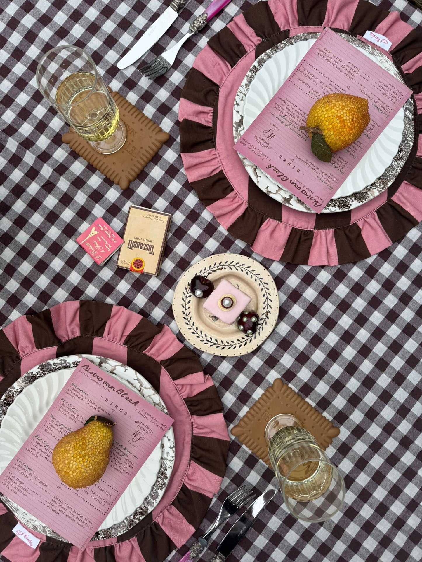 Darcy Placemat pink/brown stripes