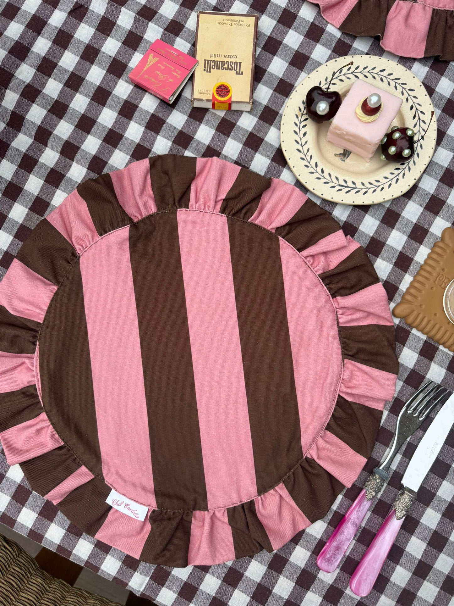 Darcy Placemat pink/brown stripes