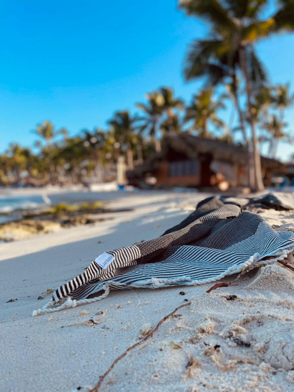 Hamamdoek Wafel - Zwart met ecru streepjes - 100x200cm