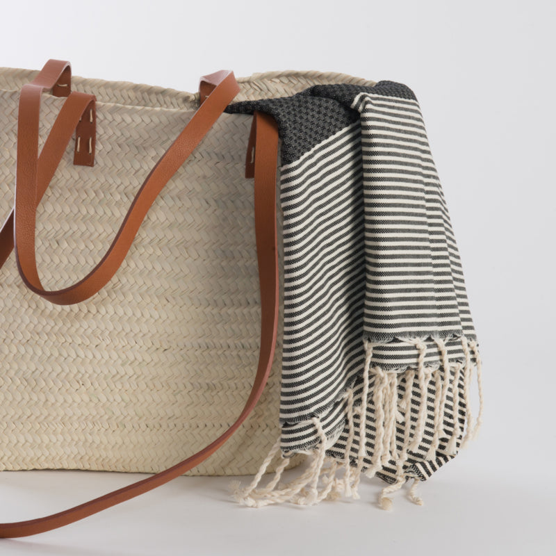 Hamamdoek Wafel - Zwart met ecru streepjes - 100x200cm